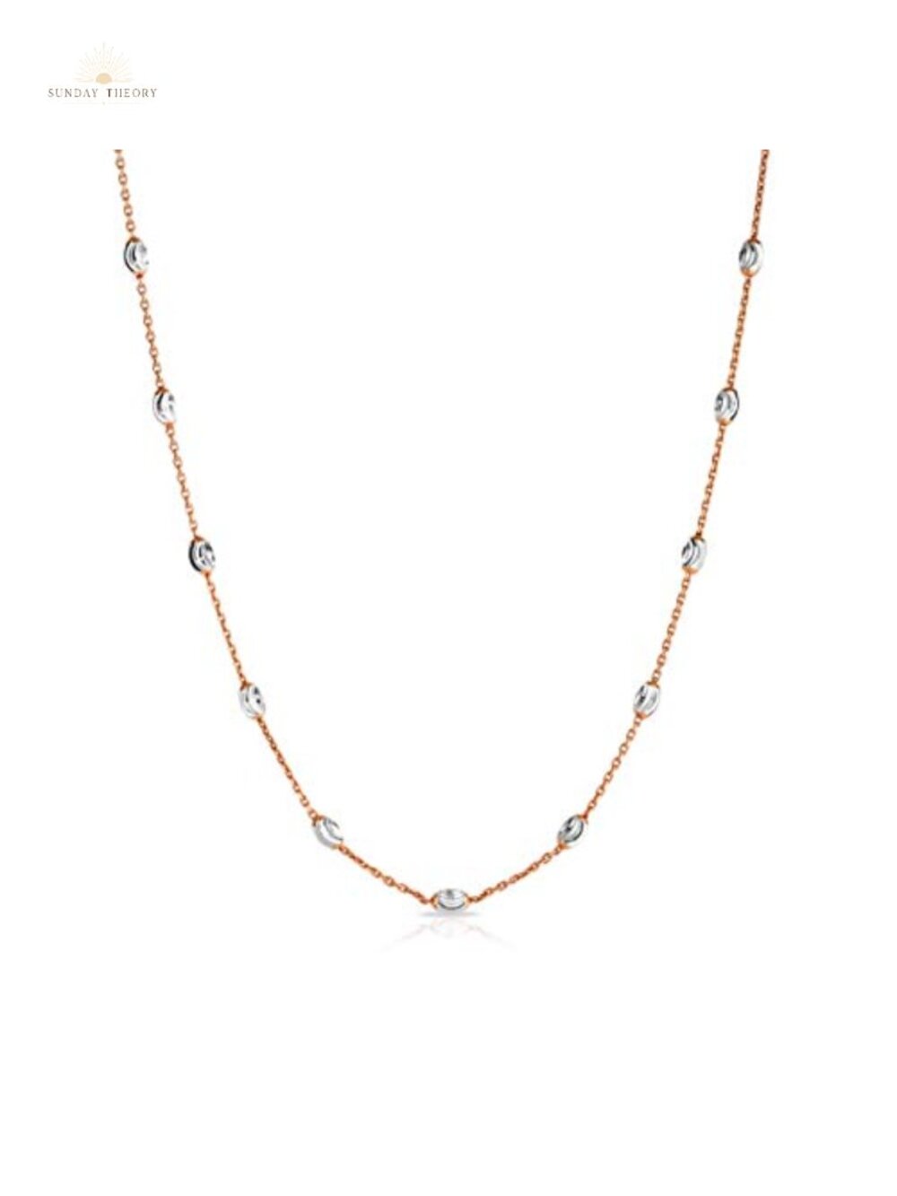Sterling Silver Station Oval Bead Necklace for Women Teen Girls 925 Jewelry